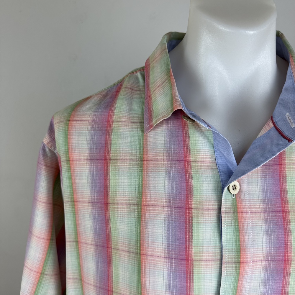 Tommy Bahama 100% Silk Pastel Plaid Shirt Size XXL